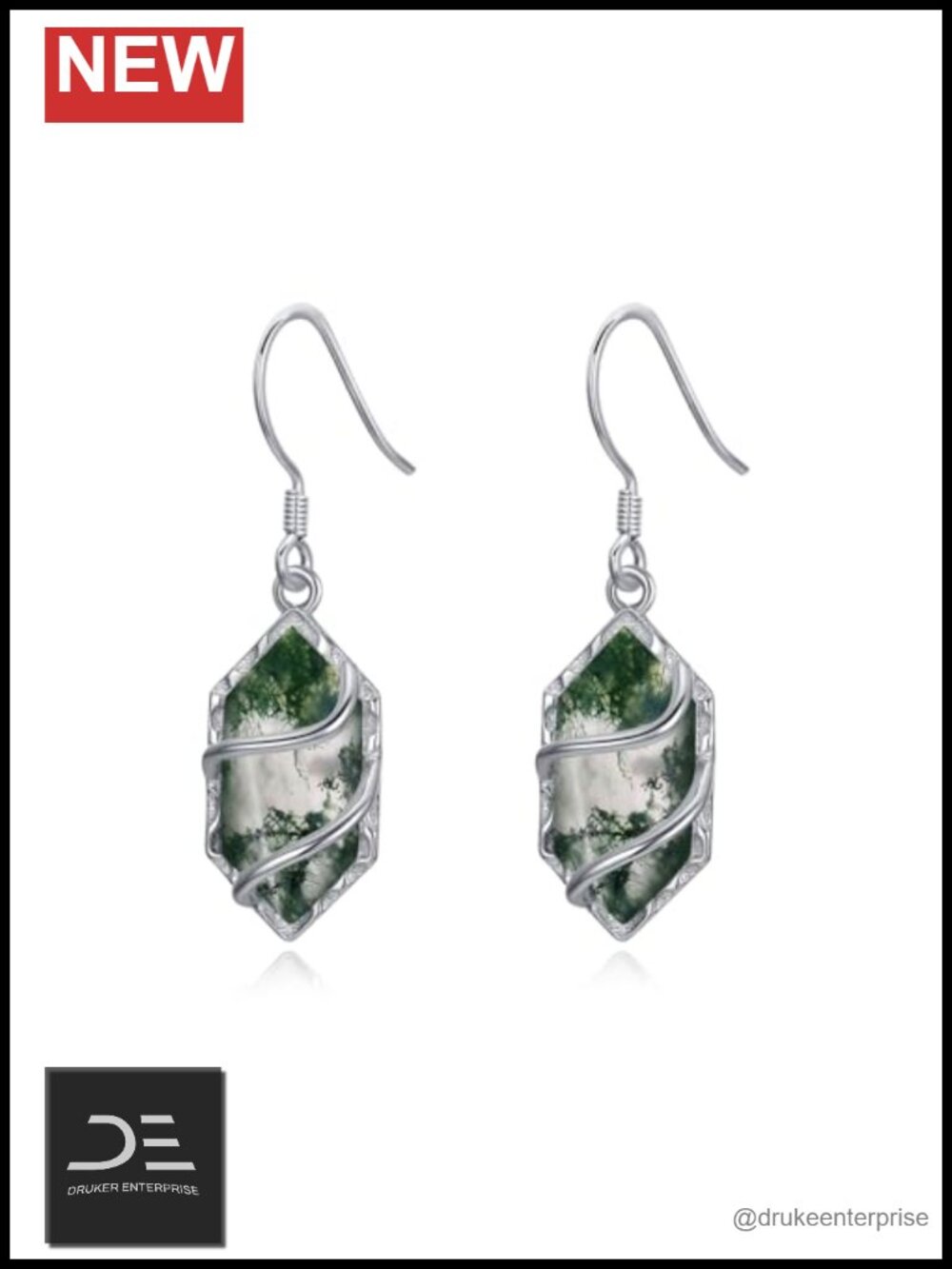 925 Sterling Silver Hexagon Moss Agate Drop Dangle Earrings for Women Gift